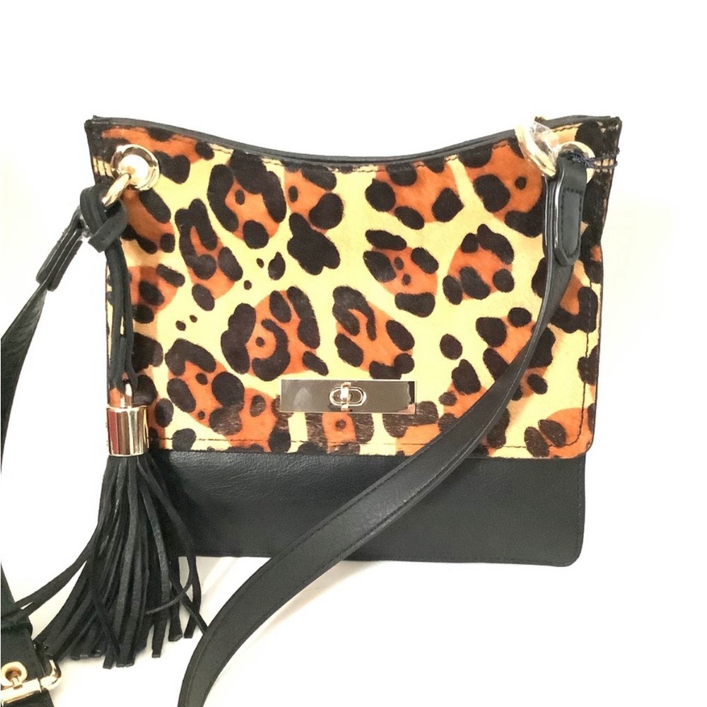 Rachael Roy Calf Hair Leather Black Crossbody Bag